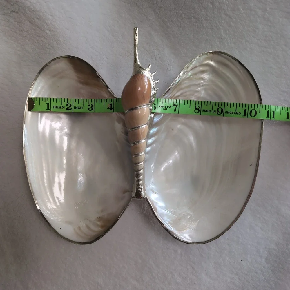 Large Vintage Mother of Pearl Clam Shell Trinket Dish Feet Manila Nautical Decor